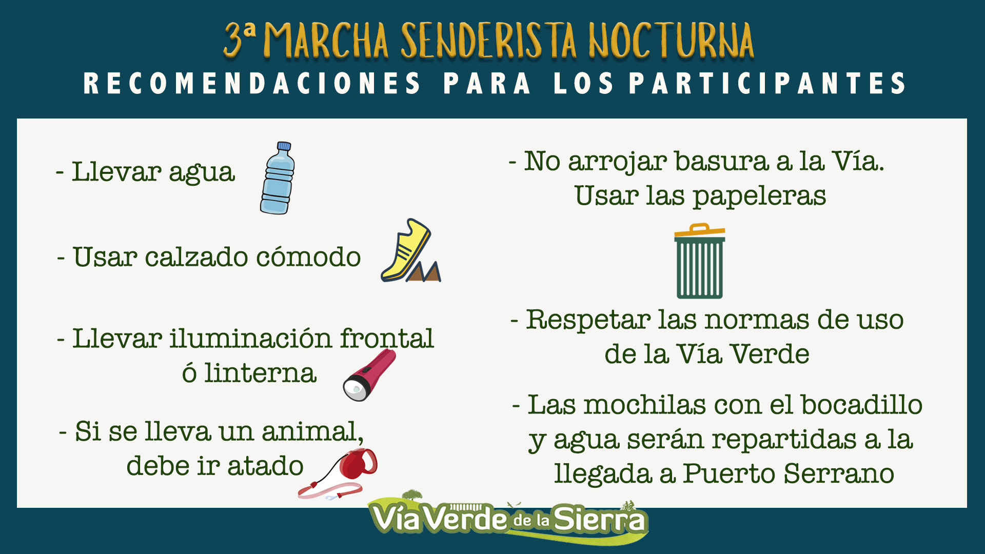 Todo listo para la 3ª Marcha Senderista Nocturna por la Vía Verde de la Sierra el próximo sábado 1